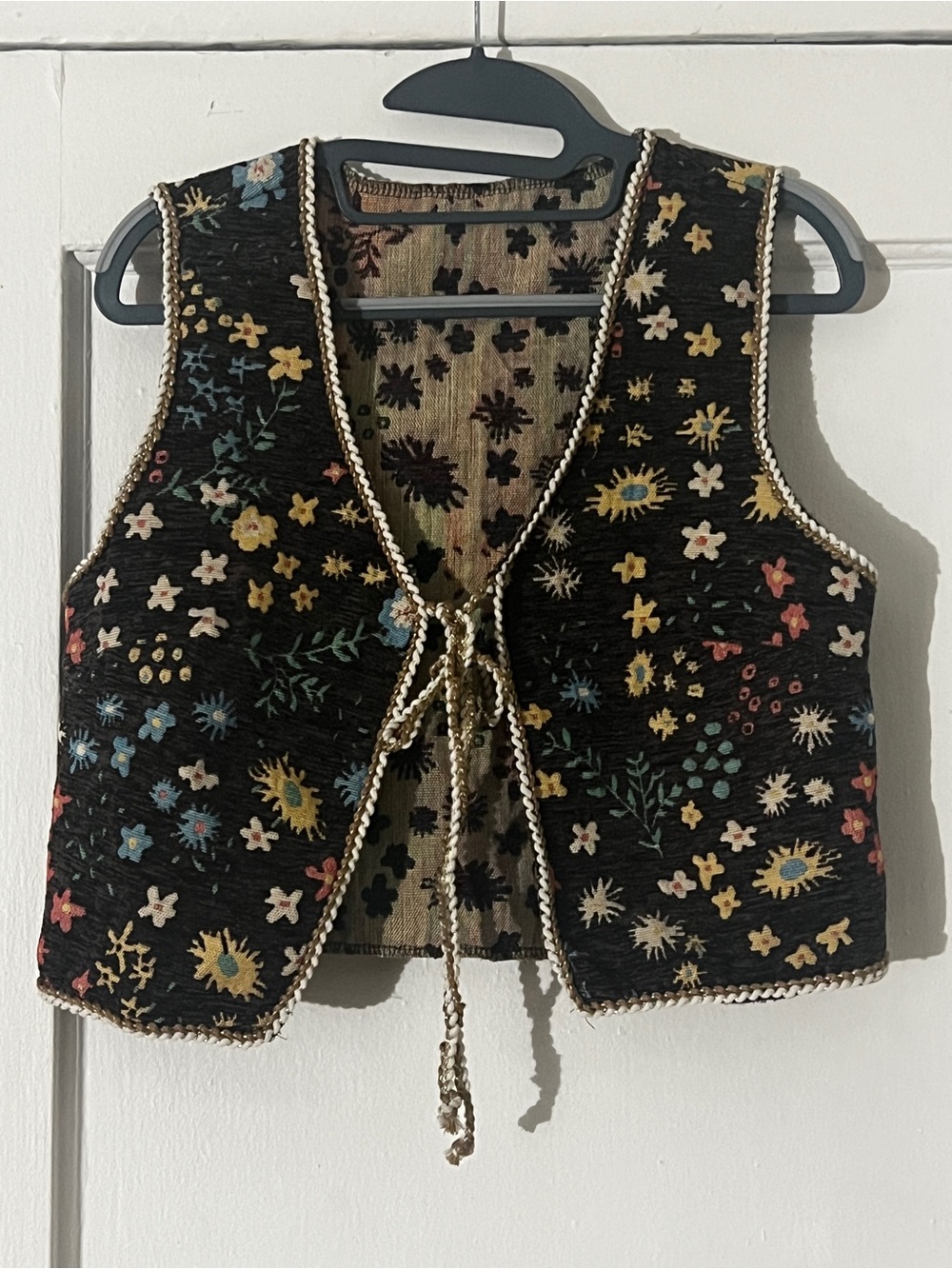 OBO~ Embroidered Floral Tie-Front Vest - Brown